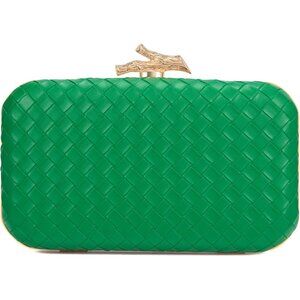 Women's Green Woven Leather Evening Formal Shoulder Chain Strap Clutch Bag
